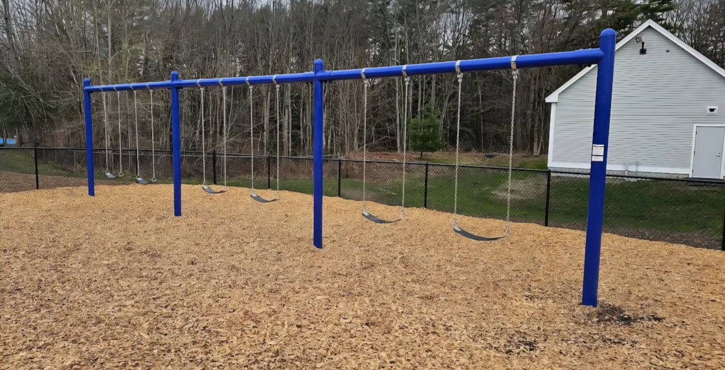 3 Bay Single Post Swing Frame with Chains and Seats (5 Inch)
